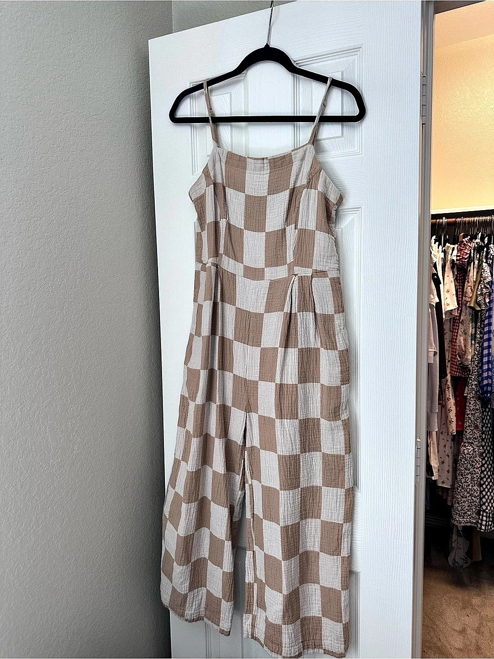 Brixton Mykonos Jumpsuit Checkered Brown & Cream Medium